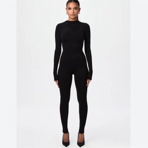 Naked Wardrobe Catsuit Black Long-Sleeve Fitted Jumpsuit